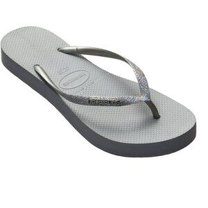 Women’s Shoes HAVAIANAS Gray Flip Flops Flat Rubber Glitter Straps Size Eu 41/44